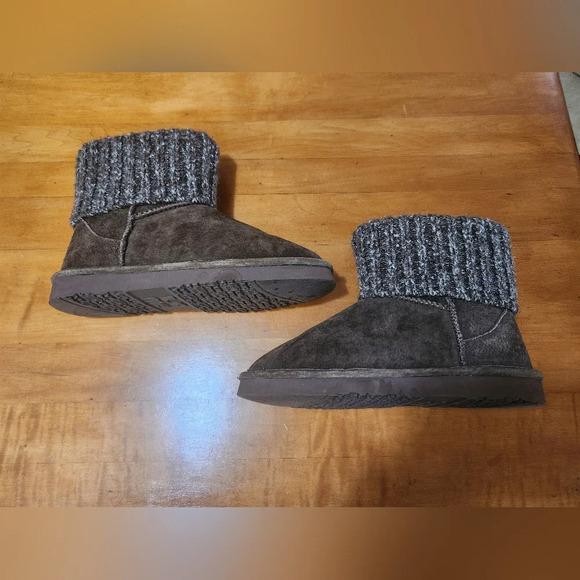 Lamo Brown Suede Sweater Cuff Boot Faux Fur Size 7 - Picture 10 of 10